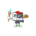 An elegant action camera painter mascot icon with brush