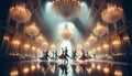 Elegant Affair: AI-Generated Ballroom Dance Amidst Cascading Roses and Grand Chandeliers