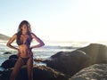 Elegant african american posing in bikini at the beach Royalty Free Stock Photo