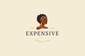 Elegant African woman in golden fashion earrings necklace logo design template vector flat