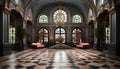 Elegant altar inside modern home, adorned with ornate chandelier generated by AI