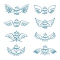 Elegant angel flying wings. Hand drawn wing tattoo vector design collection Royalty Free Stock Photo