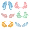Elegant angel wings with long feather. Angelic symbols isolated vector set Royalty Free Stock Photo