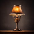 Elegant Antique Lamp With Dark Gold And Dark Amber Shades