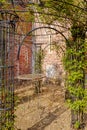 Elegant antique patterned iron garden furniture set, high table and chairs Royalty Free Stock Photo