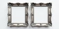 Elegant antique silver picture frame pair, pristine white backdrop, frames set, vintage frames, stylish Royalty Free Stock Photo