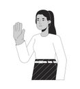 Elegant arab woman hello wave black and white 2D line cartoon character