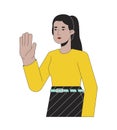 Elegant arab woman hello wave 2D linear cartoon character