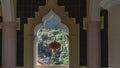 An elegant arched window opening in the Kek Lok Si Temple. Royalty Free Stock Photo