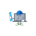 Elegant Architect monitor having blue prints and blue helmet Royalty Free Stock Photo