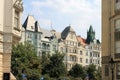 Architectural elements of the facade of the building in the historic center of Prague Czech Republic Royalty Free Stock Photo