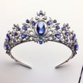 Elegant Art Nouveau Tiara With Blue Sapphires And Diamonds