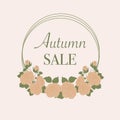 Elegant autumn sale banner with roses. Vector elements. Creative round banner Royalty Free Stock Photo