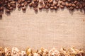 Elegant background. Coffee bean and dried rose