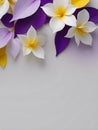 Elegant Background with White Jasmine, Violete, Yellow, Purple Floral Accents at the Top