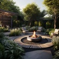 Elegant Backyard Design With Fire Pit: Atmospheric Woodland Imagery