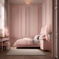 An elegant ballerina-themed bedroom with a ballet barre, tutu-inspired decor, and soft pink hues3
