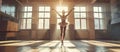 An elegant ballet dancer performs gracefully in a sunlit studio, showing artistry and athleticism AIG62 Royalty Free Stock Photo