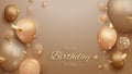 Elegant balloons and ribbon on brown shade. Birthday card background 3d realistic luxury style.