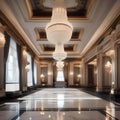 An elegant ballroom with crystal chandeliers, marble floors, and grandiose architecture5