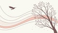 Elegant Bare Tree with Flying Bird, Symbolizing Renewal, vector design Generative AI Royalty Free Stock Photo