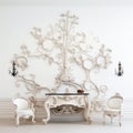 Elegant Baroque Tree Sculpture Adorns White Wall In Room