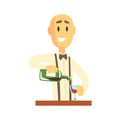 Elegant bartender man character standing at the bar counter pouring wine Royalty Free Stock Photo