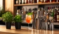 Elegant bartending tools with crafted cocktails in modern bar setting Royalty Free Stock Photo
