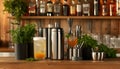 Elegant bartending tools with crafted cocktails in modern bar setting Royalty Free Stock Photo