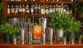 Elegant bartending tools with crafted cocktails in modern bar setting Royalty Free Stock Photo
