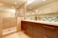 Elegant bathroom with glass vessel sinks