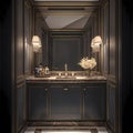 Elegant Bathroom Interior with Gold and Blue Accents Royalty Free Stock Photo