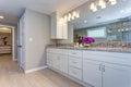 Elegant bathroom with long white vanity cabinet Royalty Free Stock Photo