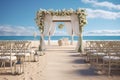 Elegant beach wedding ceremony with a couple. Generative ai