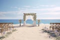 Elegant beach wedding ceremony with a couple. Generative ai