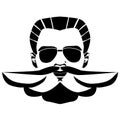 Elegant bearded man face in sunglasses. Vector hipster character. Fashion silhouette, avatar, emblem, logo with moustached man for