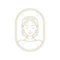 Elegant beautiful woman portrait antique frame cosmetology salon line art deco vintage logo vector