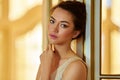 Elegant, beauty and portrait of woman at gala event in fashion style, cosmetics and makeup. Vintage, evening aesthetic Royalty Free Stock Photo