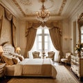 Elegant Bedroom with Large Window Modern Luxe Decor Royalty Free Stock Photo