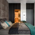 Elegant bedroom with spacious wardrobe