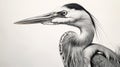 Hyperrealistic Black And White Drawing Of A Great Blue Heron