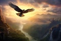 Elegant bird soaring high above the breathtaking landscape Royalty Free Stock Photo