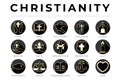 Elegant Black Christianity Icon Set with Faith, Bible, Crucifixion , Baptism, Church, Resurrection, Holy Spirit, Saints,