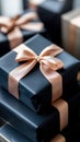 Elegant black gift boxes with satin bows for special occasions Royalty Free Stock Photo