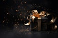 Elegant Black Gift Package with Gold Laces, Abstract Vision, Generative AI