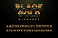 Elegant Black Gold font. 3D Vector alphabet elements with letters and numbers with a dark and golden color palette and shiny