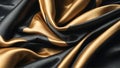 Elegant black and gold silk satin fabric background. Highly detailed and wavy two-tone fabric texture. AI-Generated Royalty Free Stock Photo