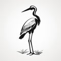 Elegant Black Heron: Graphic Illustration With Bold Stencil And Simple Line Work Royalty Free Stock Photo