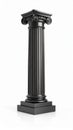Elegant black Ionic column with volutes and fluted shaft standing isolated on a reflective white background 3D render Royalty Free Stock Photo