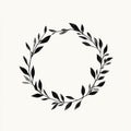Black Leafy Wreath Border, Round Organic Frame for Invitation or Greeting Card Royalty Free Stock Photo